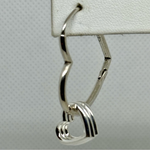 925 Sterling Silver Big Heart w/little hearts hoop dangle earrings - Picture 7 of 10